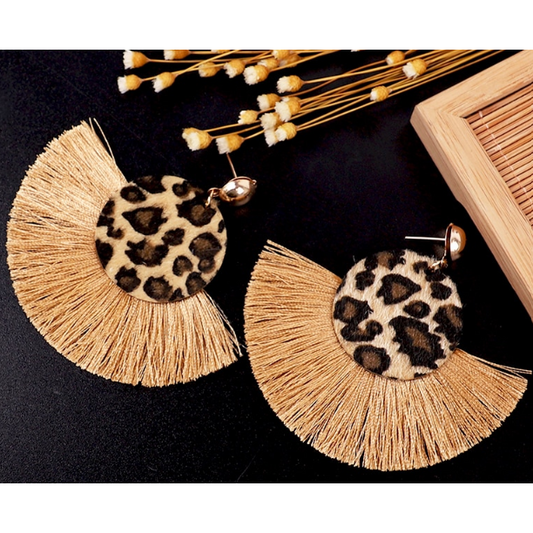 Leopard Print Fringe Earrings